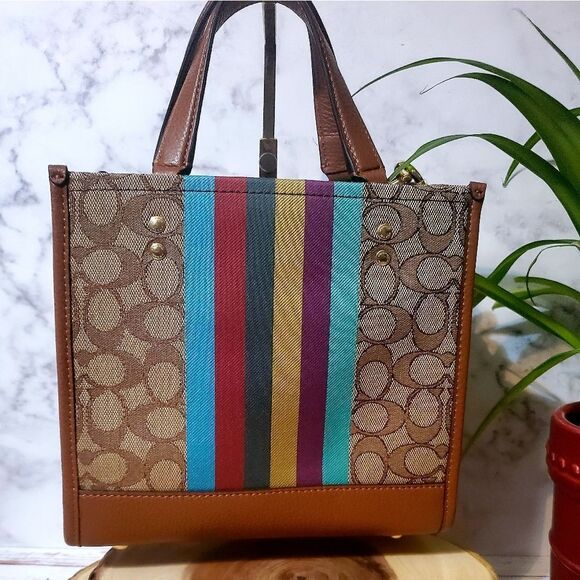 Coach Signature Stripe Dempsey Tote - Picture 8 of 12